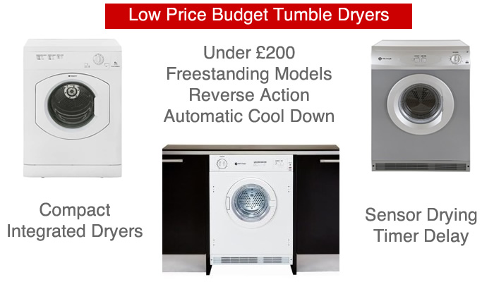 Compare tumbles dryers under £200 Cheap vented and condenser dryers