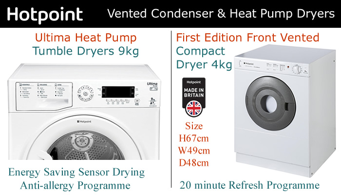 Compare Hotpoint tumble dryer prices compact, vented condenser, heat pump and large tumble dryers