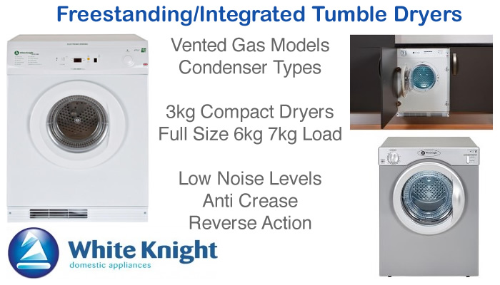 Compare White Knight tumble dryer prices compact 3kg, vented, condenser and gas tumble dryers